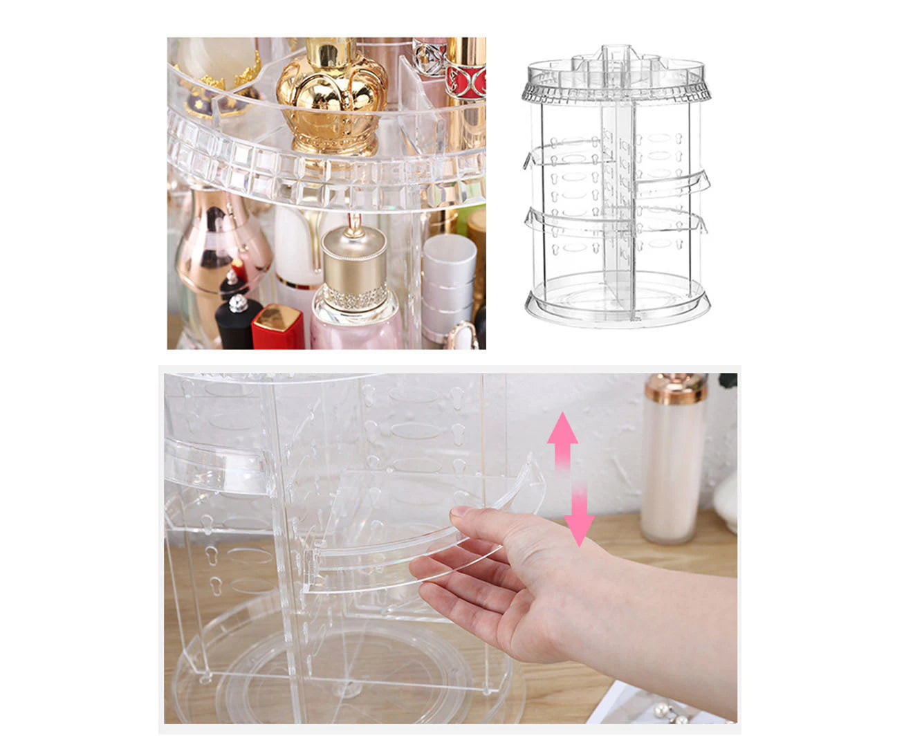 "Ultimate 360° Rotating Makeup Organizer - Elegant Cosmetics & Skincare Display Stand for Home Décor"