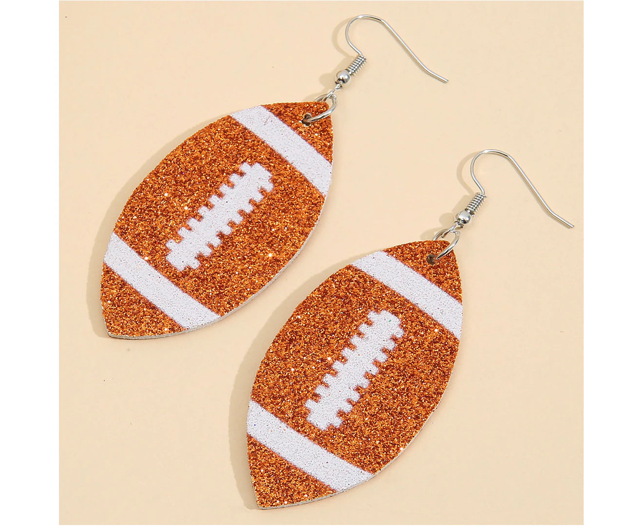 Women Dangle Earrings Football Shape Glitter Jewelry Shiny Bright Color Hook Earrings for Daily Wear Warm Orange