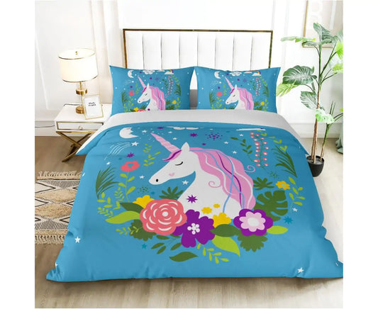 Enchanting Unicorn Blue Quilt and Doona Cover Set for Dreamy Bedrooms