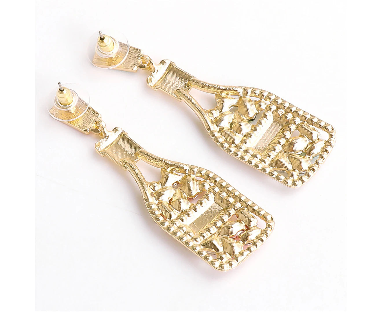 1 Pair Women Earrings Wine Bottle Rhinestones Creative Vintage Long Lasting Dangle Earrings for Banquet - Pink