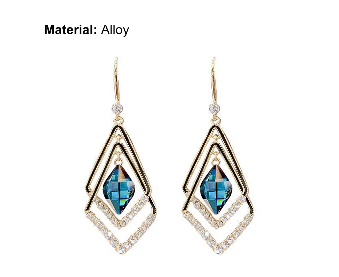 "Stunning Blue Double Layer Rhinestone Earrings – Sparkling Electroplated Hook Design for Elegant Banquets"