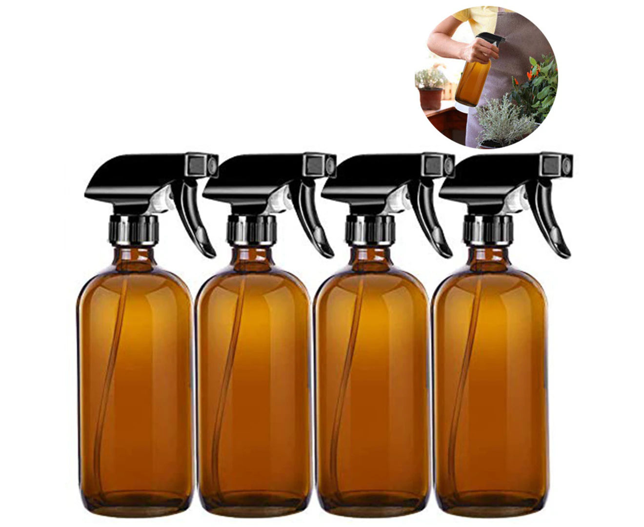 4Pcs-Brown 500Ml+Spray-Glass Spray Bottlespray Bottle Watering Can Adjustable 500Ml 4 Pieces Spray Head Reusable Plant Flower