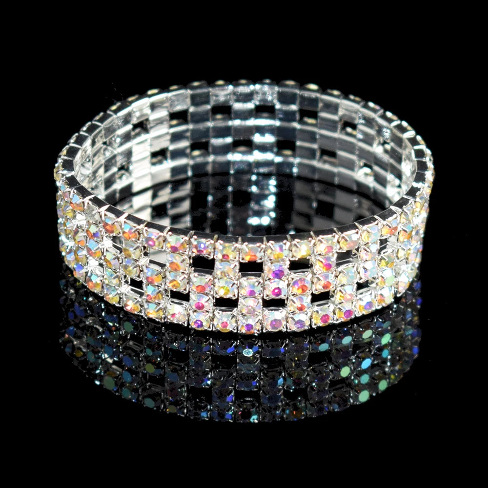 Bridal Rhinestone Bracelet Multi-Row Crystal Stretch Bracelet Wristband Stretchable Bracelet Gold Silver Plated Width Bracelet