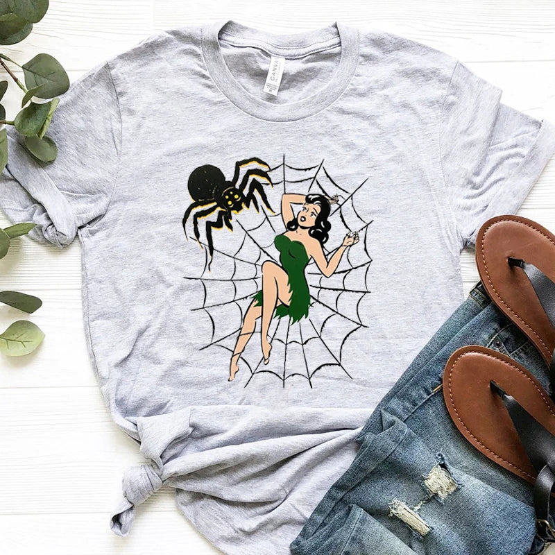 Web of Lies Funny Witch T Shirts Women Cotton Halloween Tshirt Causal Streetwear Big Size Clothing Punk T Shirts Dropshipping