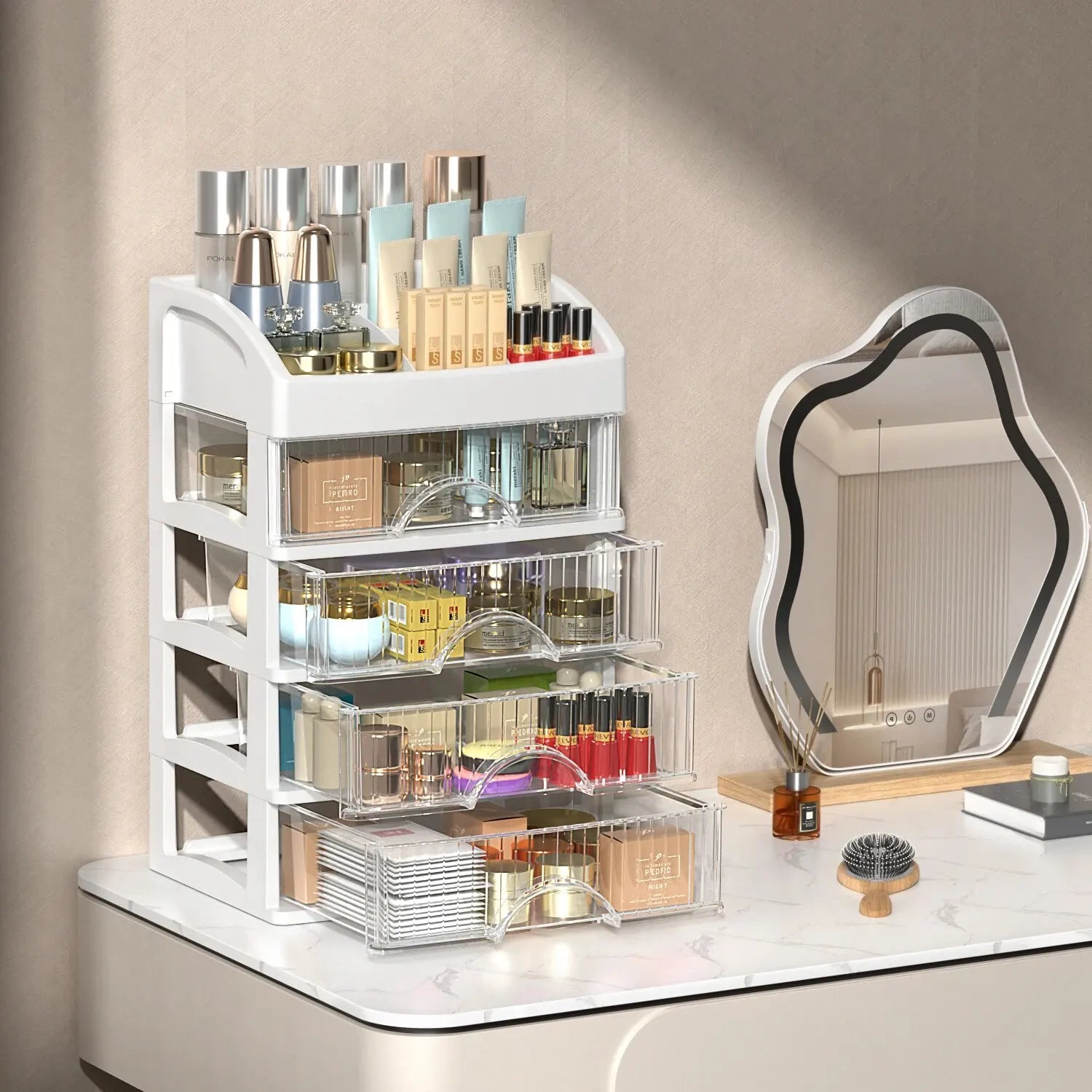 Multi-Layer Desktop Storage Cabinet for Cosmetics, Jewelry, and Stationery