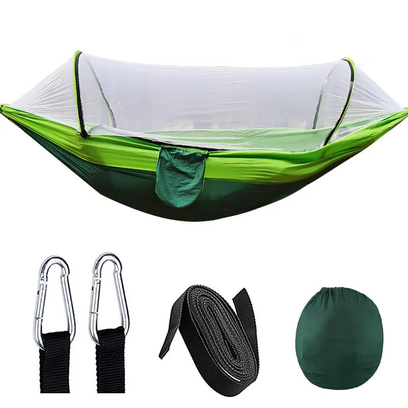 Lightweight Outdoor Camping Hammock with Mosquito Net - High Strength Parachute Fabric, 250x120cm Hanging Bed for Ultimate Comfort