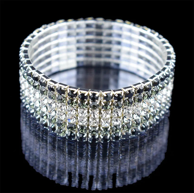 Bridal Rhinestone Bracelet Multi-Row Crystal Stretch Bracelet Wristband Stretchable Bracelet Gold Silver Plated Width Bracelet