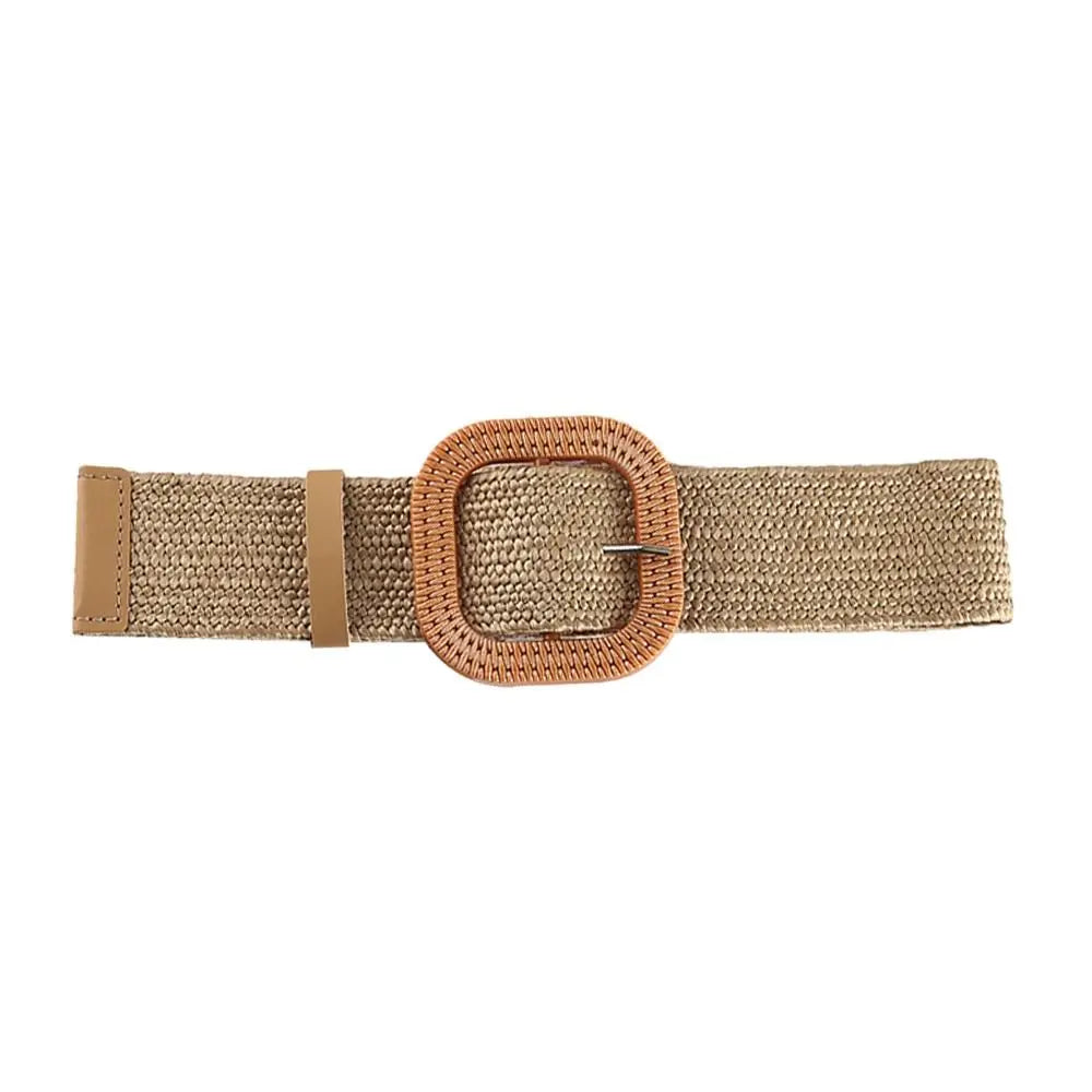 Fashion Women PP Straw Belt Bohemian Wide Elastic Waist Belt Braided Waistbelt Summer Casual Cloth Waistbelt Apparel Accessories