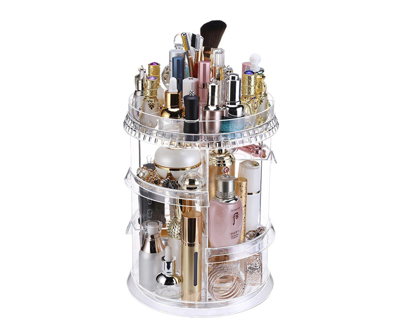 "Ultimate 360° Rotating Makeup Organizer - Elegant Cosmetics & Skincare Display Stand for Home Décor"