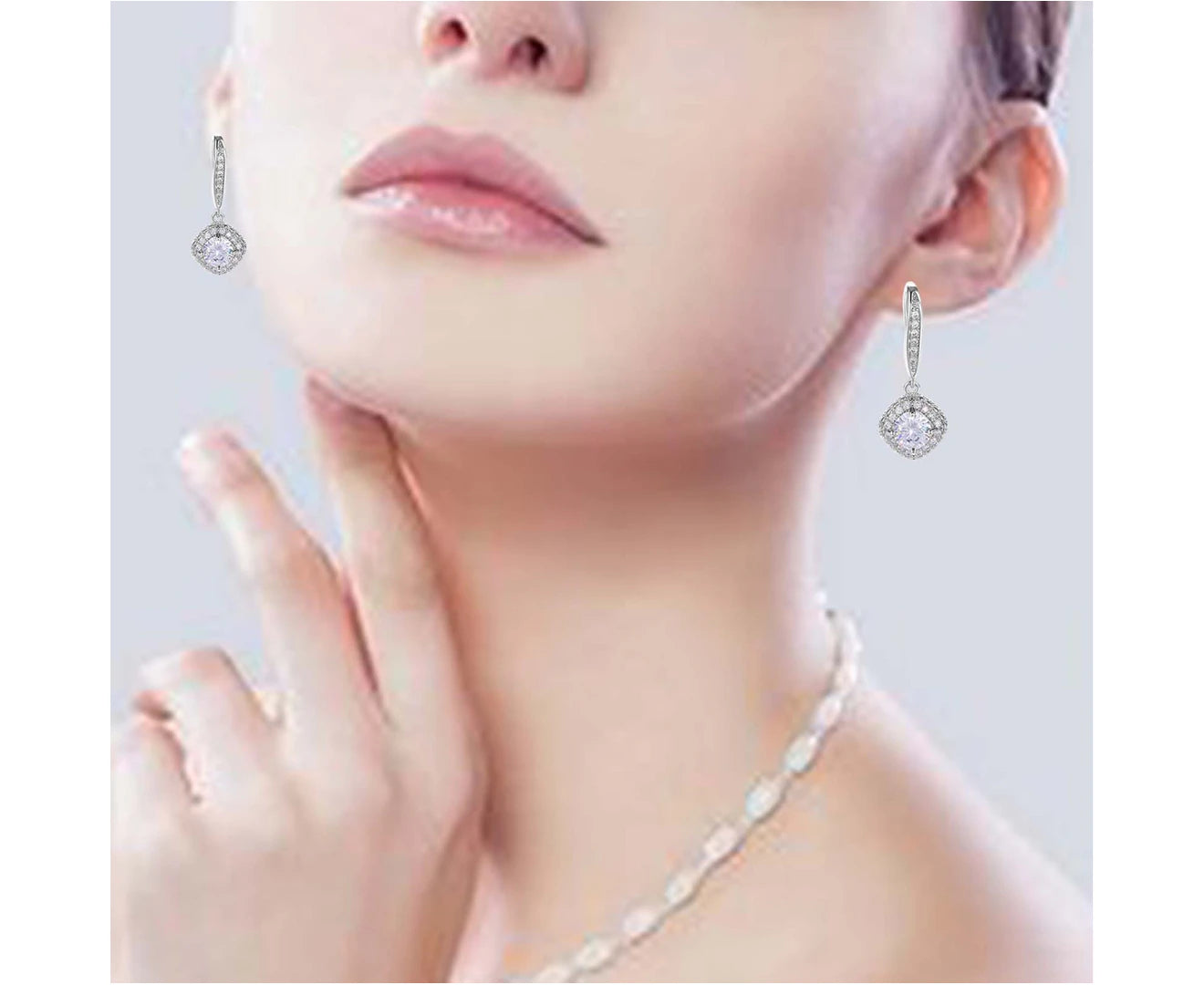 Earrings Square Women Dress up Eardrop Female Fashionable Dangler Jewelry Party Gift - White