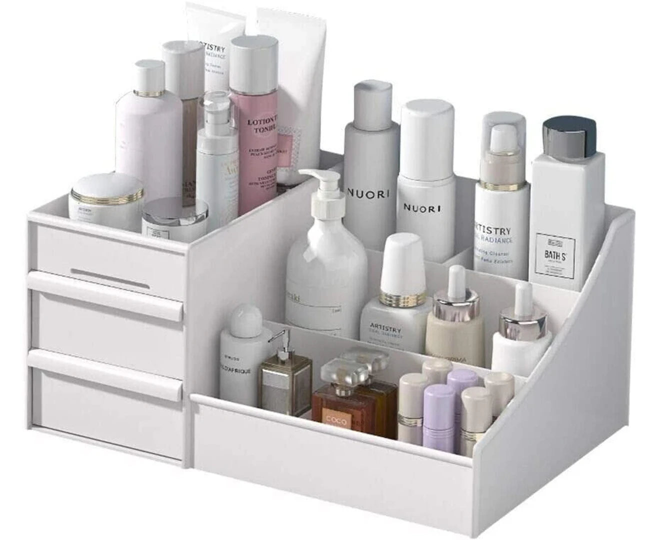 "Elegant Makeup Organizer with Drawers - Perfect Bathroom Skincare Storage Solution!"