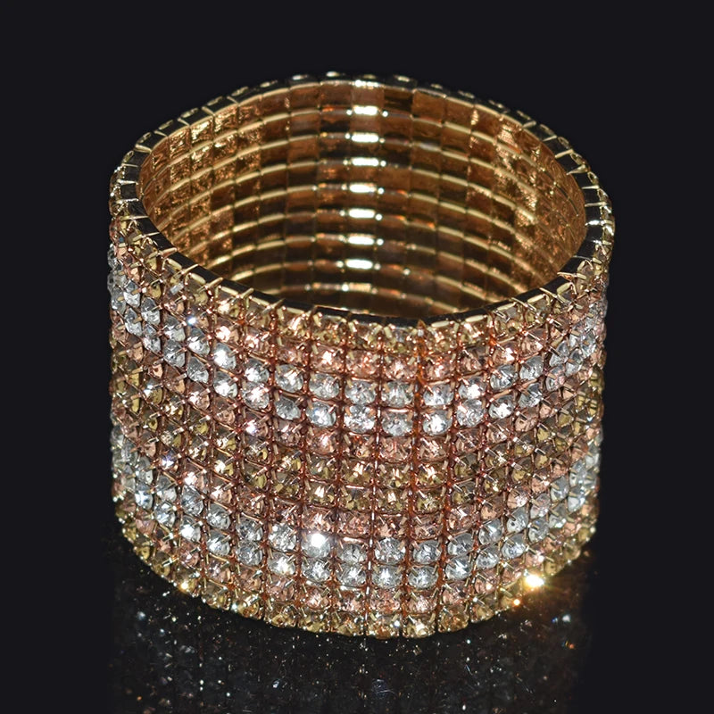 Bridal Rhinestone Bracelet Multi-Row Crystal Stretch Bracelet Wristband Stretchable Bracelet Gold Silver Plated Width Bracelet