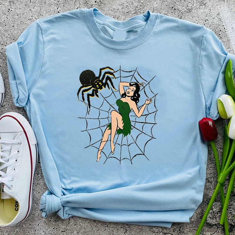 Web of Lies Funny Witch T Shirts Women Cotton Halloween Tshirt Causal Streetwear Big Size Clothing Punk T Shirts Dropshipping