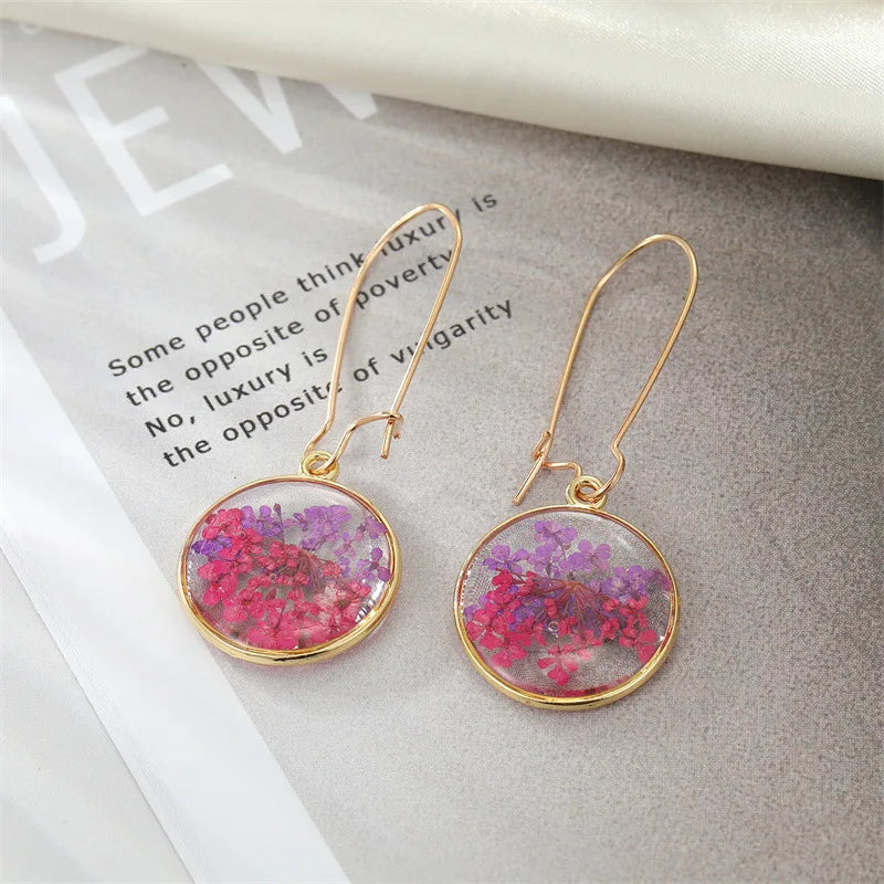 Fashion Earrings for Women Creative Real Flower Earrings Resin Epoxy Immortal Flower Jewelry Unique Dried Floral Earrings Girls