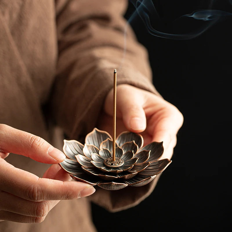 "Elegant Lotus Alloy Incense Burner Holder - Perfect for Yoga Studios & Home Decor!"