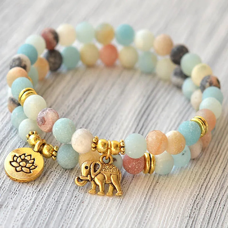 Elephant Bracelet Mala Bracelet Bead Bracelet Stone Jewelry Buddhism Bracelet Yoga Bracelet Fertility Bracelet