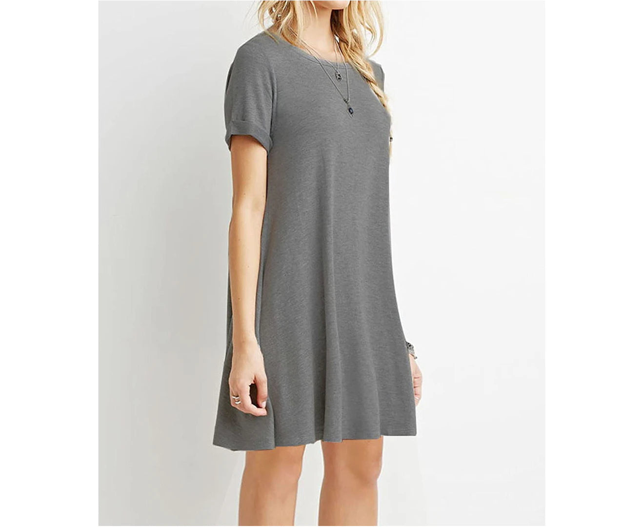 Women's Casual Loose Short Sleeve Grey T-Shirt Dress