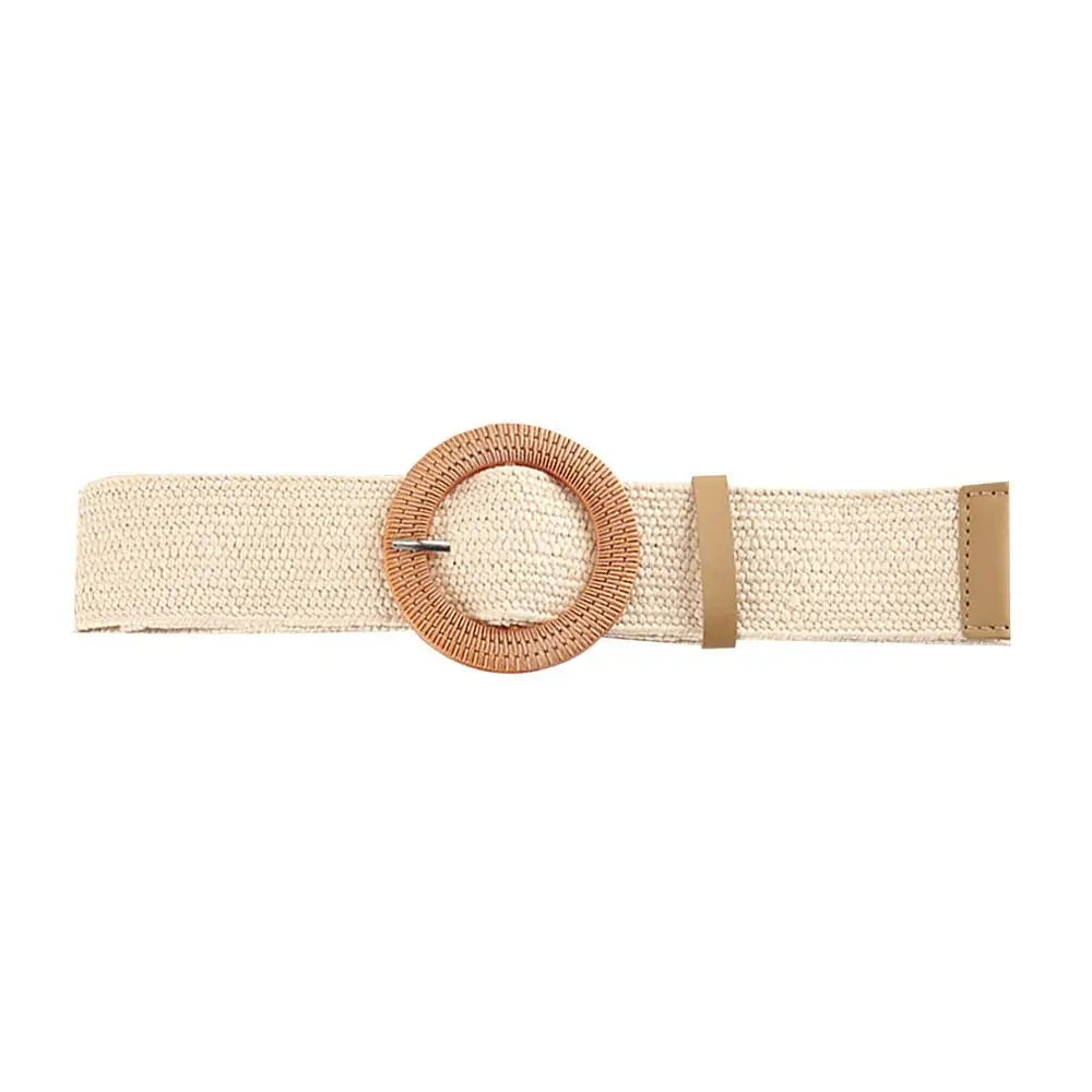 Fashion Women PP Straw Belt Bohemian Wide Elastic Waist Belt Braided Waistbelt Summer Casual Cloth Waistbelt Apparel Accessories