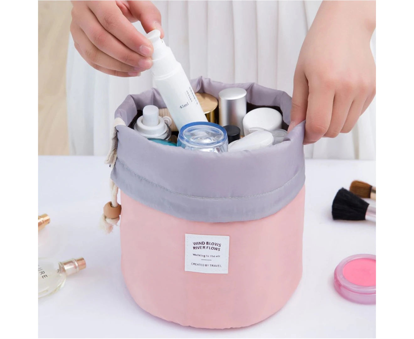 "2-Pack Waterproof Portable Cosmetic Bags - Versatile Bucket Toiletry Organizers!"