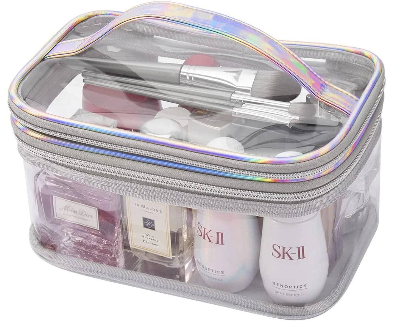 Clear Toiletry Makeup Bag,2 Layer Clear Makeup Pouch for Travel