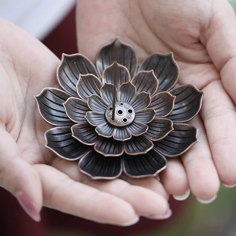 "Elegant Lotus Alloy Incense Burner Holder - Perfect for Yoga Studios & Home Decor!"