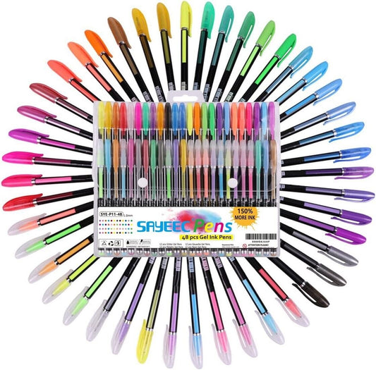 "SAYEEC 48-Packs Glitter & Metallic Color Gel Ink Pen Set - Ultimate Art Markers for Creative Masterpieces!"