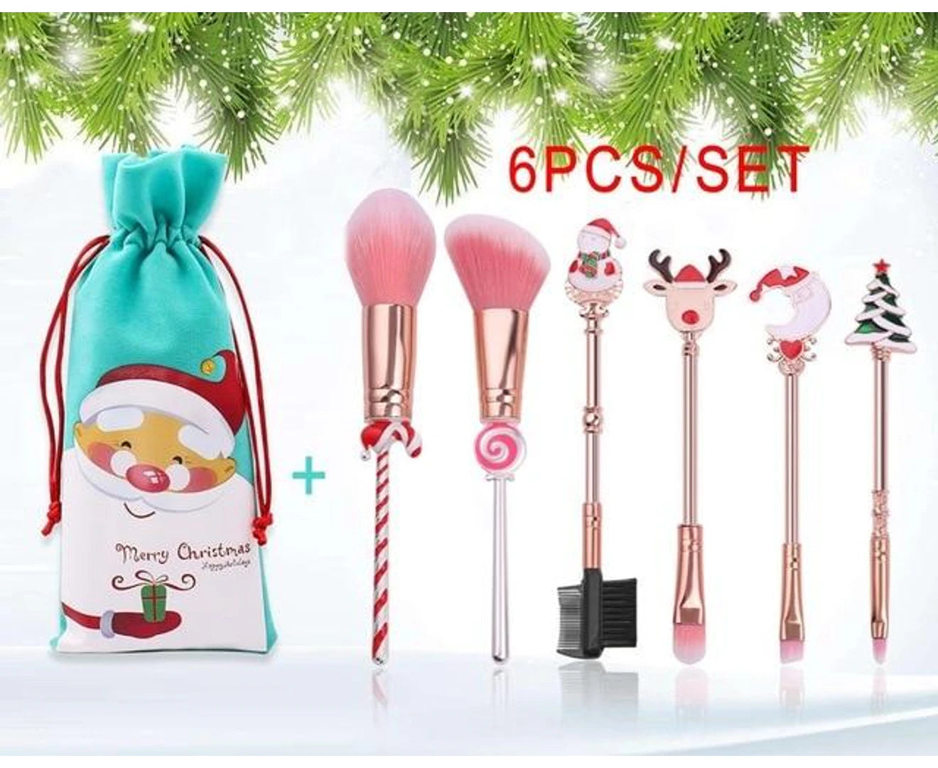 6Pcs/Set Christmas Makeup Brushes Set Stocking Fillers