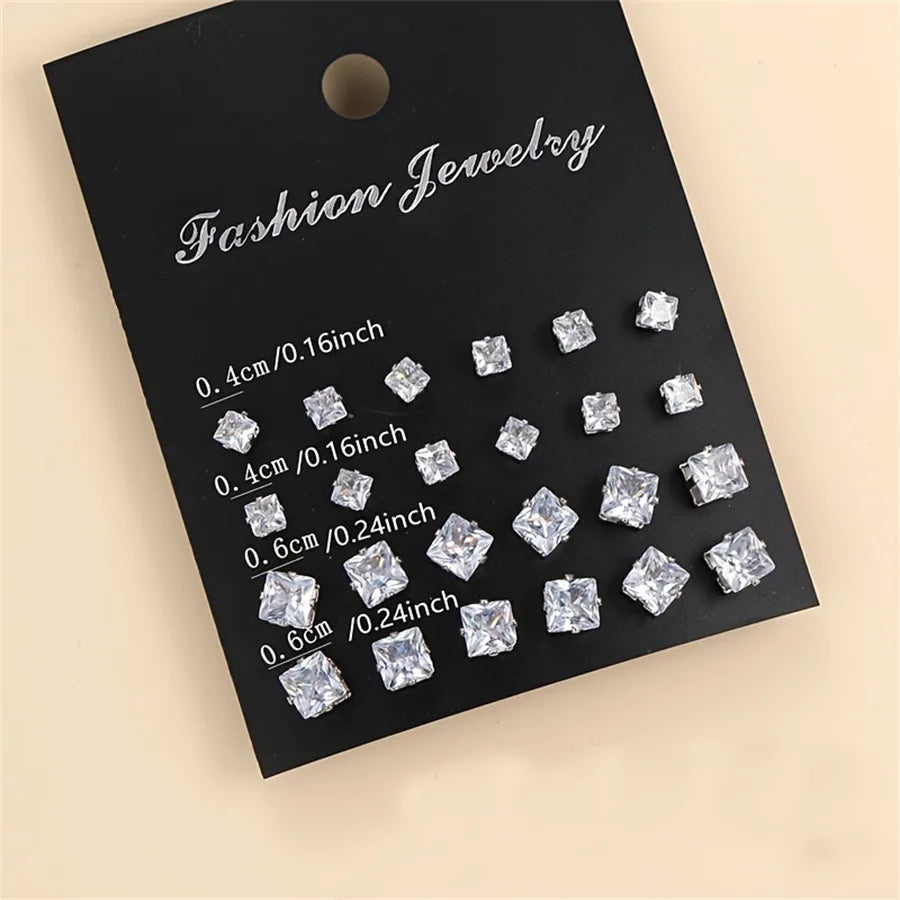 12 Pairs/Pack White Shiny Wedding Stud Earrings Set for Women Men Crystal Jewelry Accessories Minimalist Earrings Jewelry Gifts