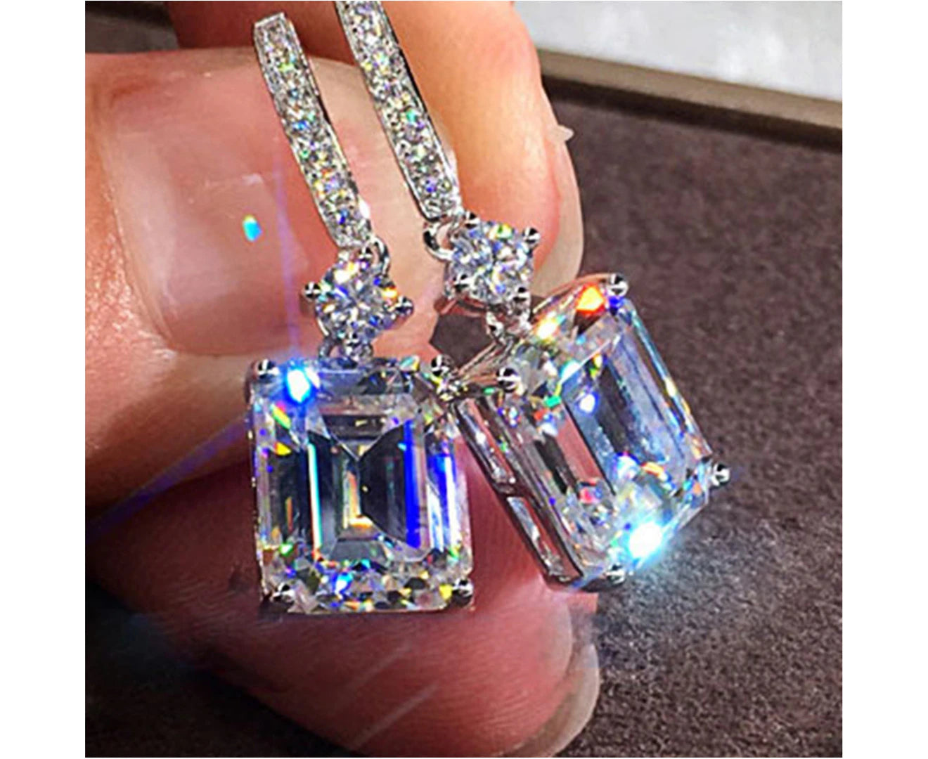 1 Pair Earrings Fine Workmanship Decoration Alloy Women Square Shape Earrings for Daily Life - Silver