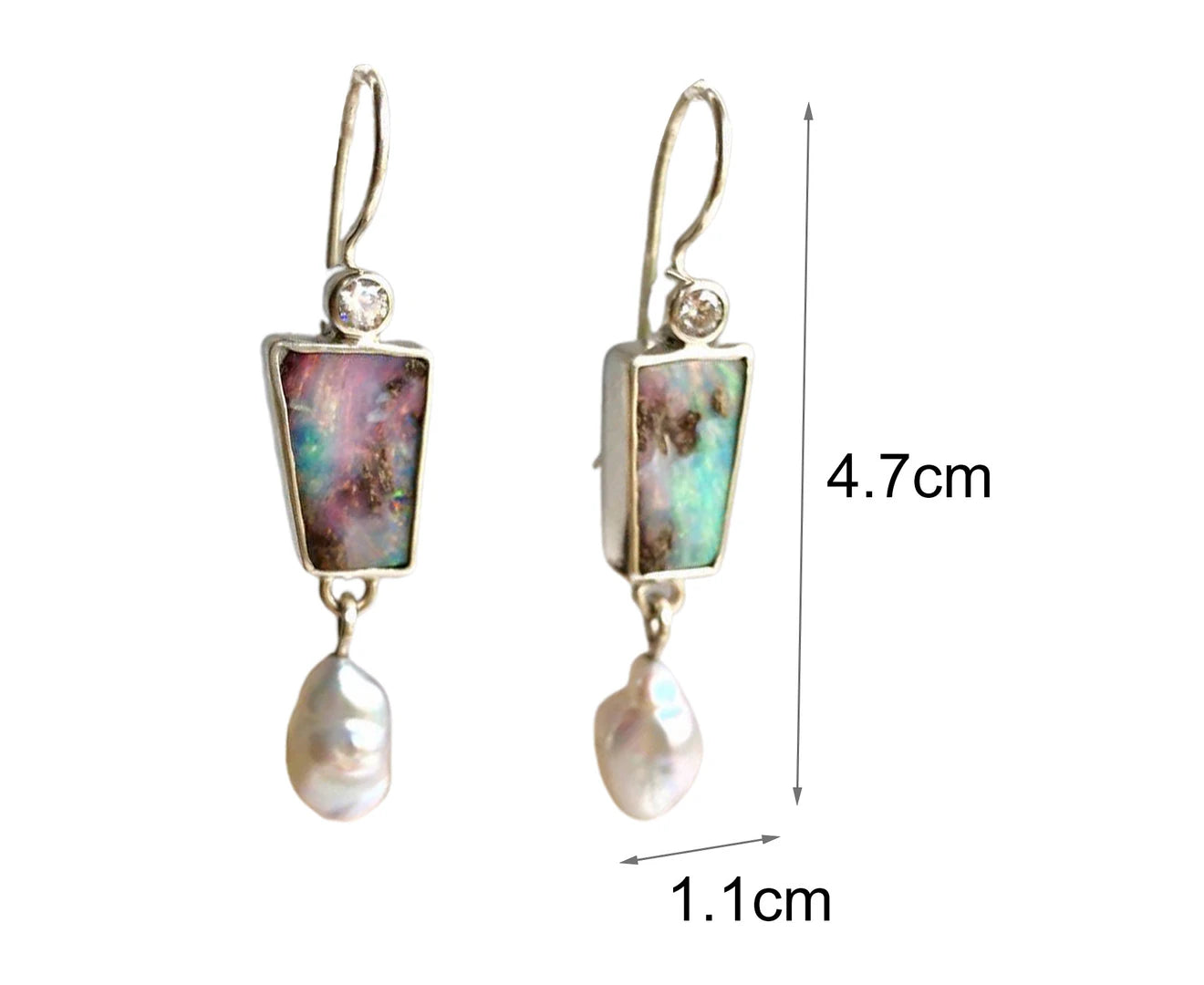 "Elegant White Gold Drop Earrings with Colorful Faux Stones & Pearls - Sparkling Rhinestone Hook Design for Everyday Glamour!"