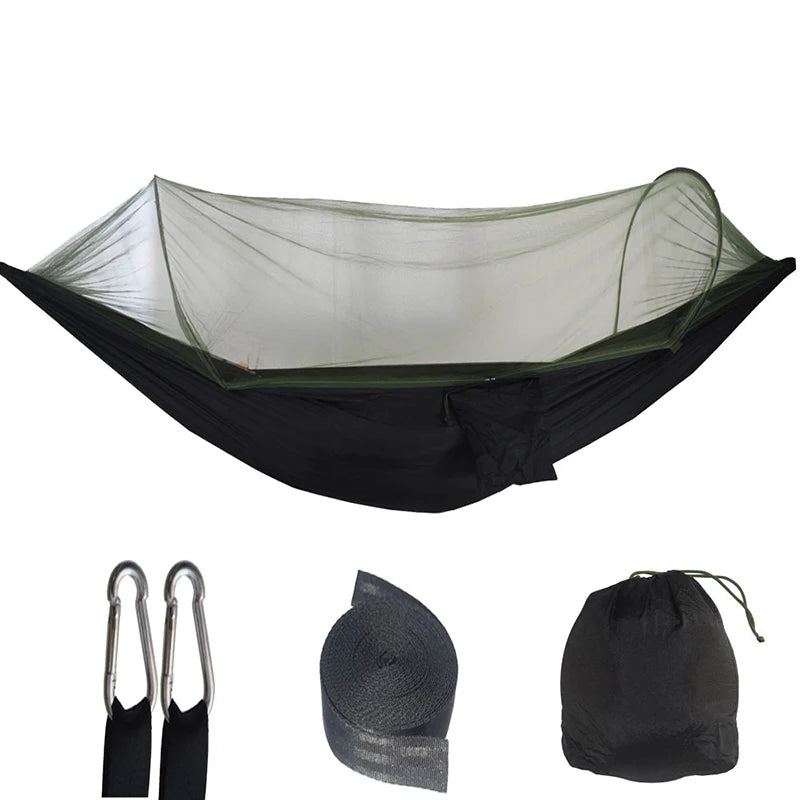 Lightweight Outdoor Camping Hammock with Mosquito Net - High Strength Parachute Fabric, 250x120cm Hanging Bed for Ultimate Comfort