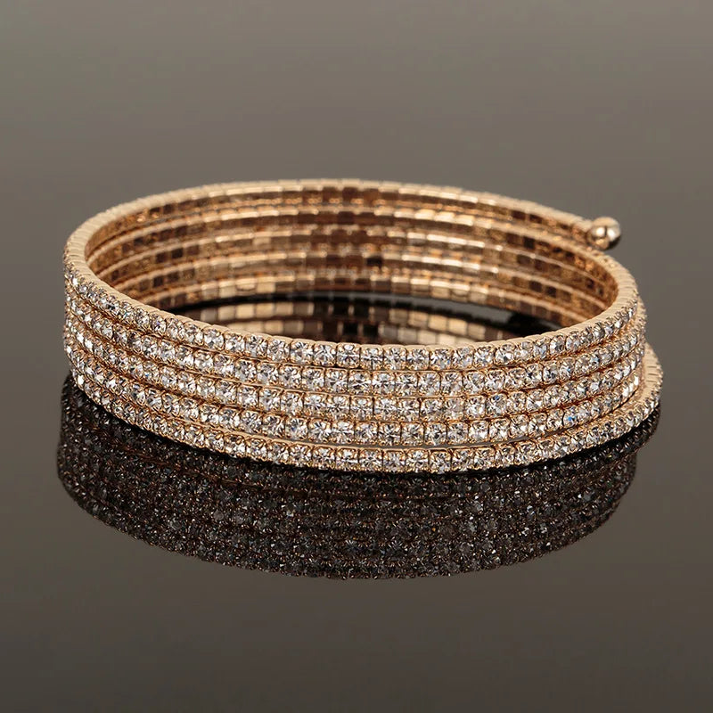 Exquisite Bridal Wedding Bracelet Color Crystal Bracelet Women Multi-Layer round Arm Bracelet Gold and Silver Open Bracelet Gift