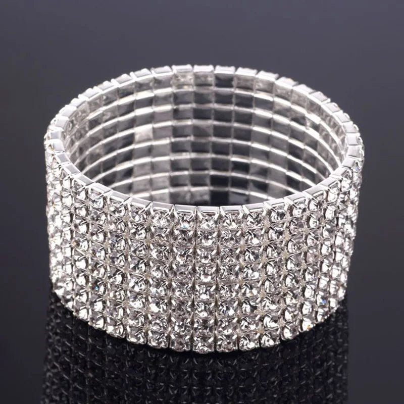 Bridal Rhinestone Bracelet Multi-Row Crystal Stretch Bracelet Wristband Stretchable Bracelet Gold Silver Plated Width Bracelet