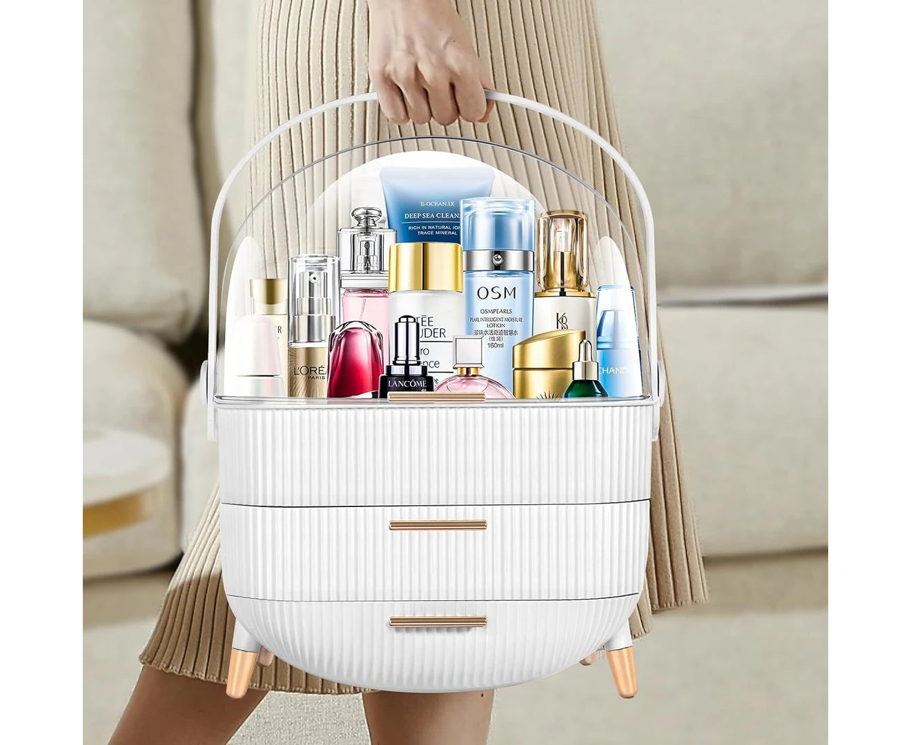 Stylish White Makeup & Skincare Organizer - Perfect Vanity & Bathroom Storage Box for Beauty Products & Jewelry