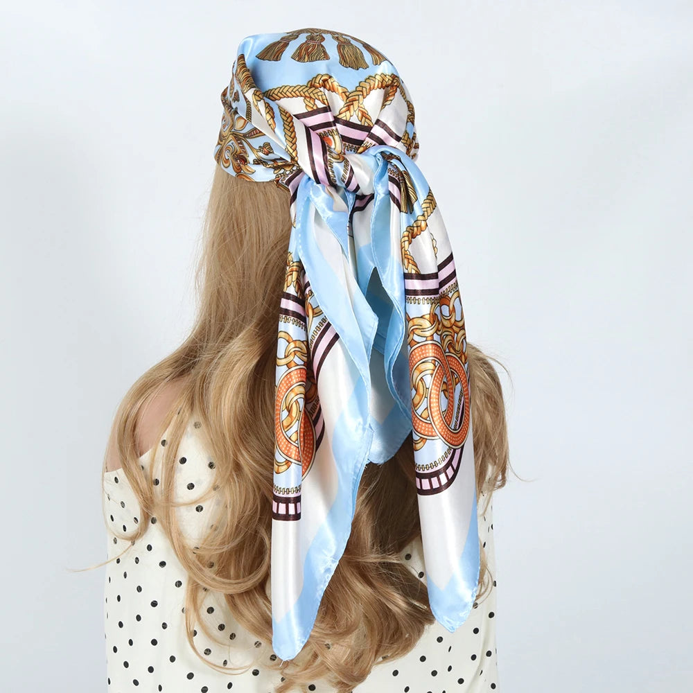 Silk Scarves Women Luxury Brand Summer Fashion Designer Head/Hair Scarf 90*90Cm Hijab Bandana Cheveux Foulard Femme 90X90CM