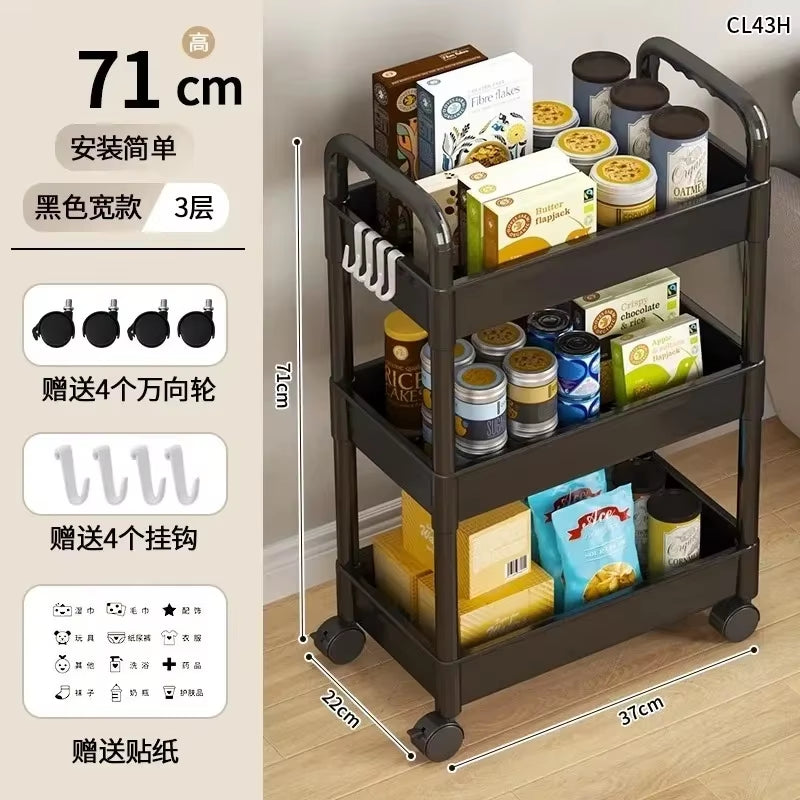 Multi-Layer Mobile Storage Cart for Kitchen, Bedroom, and Bathroom