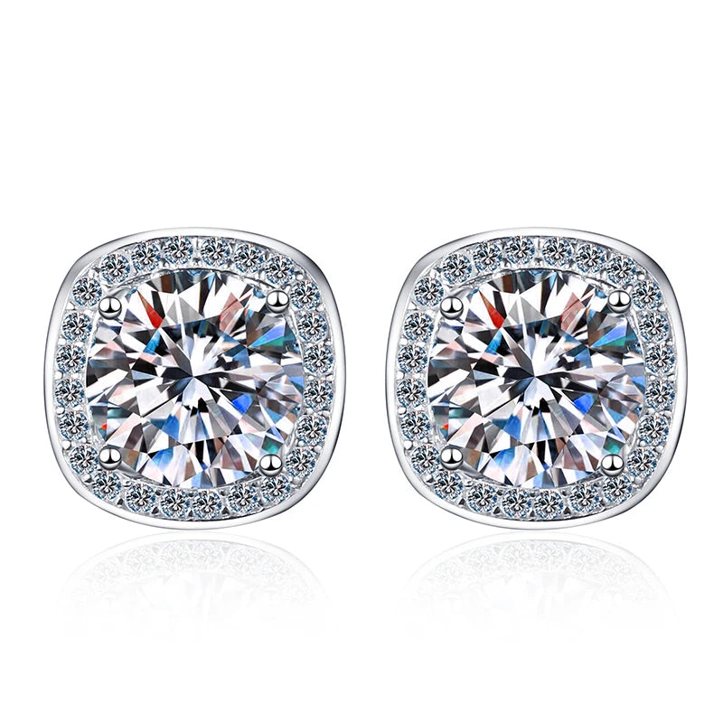 100% Moissanite Stud Earrings 1-2 Carat Lab Created Diamond Halo Stud Earrings Sterling Silver Diamond Earring for Women Men