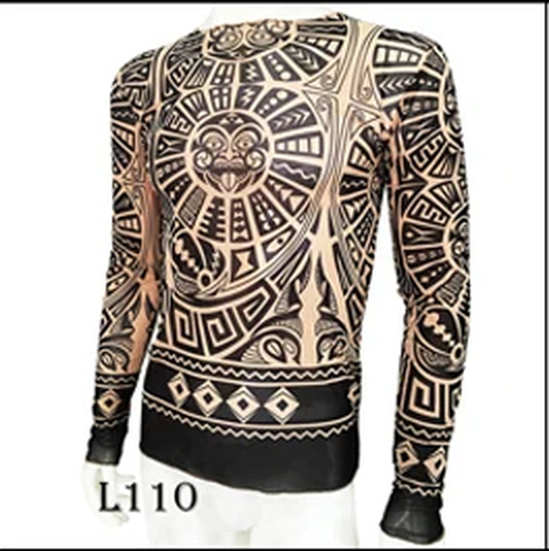 Fashion Men'S Fake Tattoo T-Shirts Long Sleeve Elastic Modal Thin All over Print O-Neck Tattoo Shirts Women Halloween Clothing