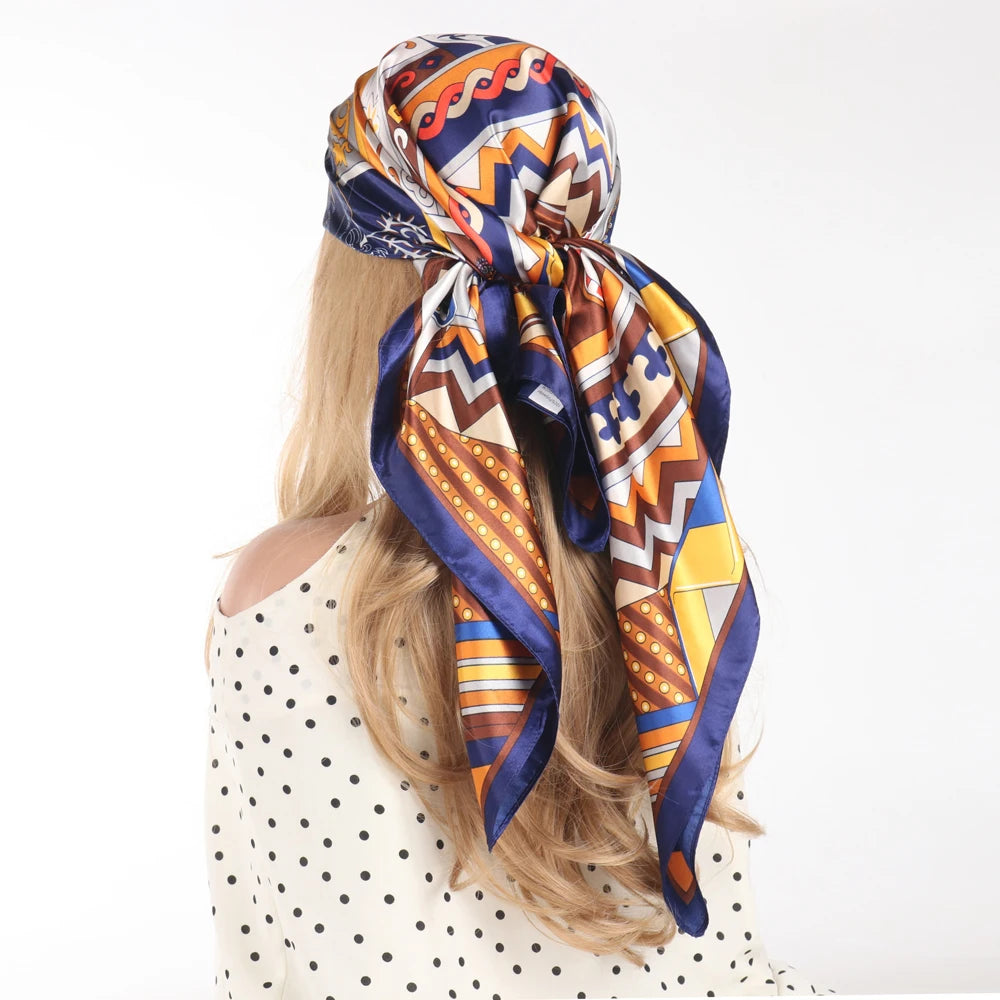 Silk Scarves Women Luxury Brand Summer Fashion Designer Head/Hair Scarf 90*90Cm Hijab Bandana Cheveux Foulard Femme 90X90CM