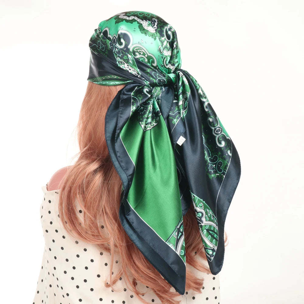 Silk Scarves Women Luxury Brand Summer Fashion Designer Head/Hair Scarf 90*90Cm Hijab Bandana Cheveux Foulard Femme 90X90CM