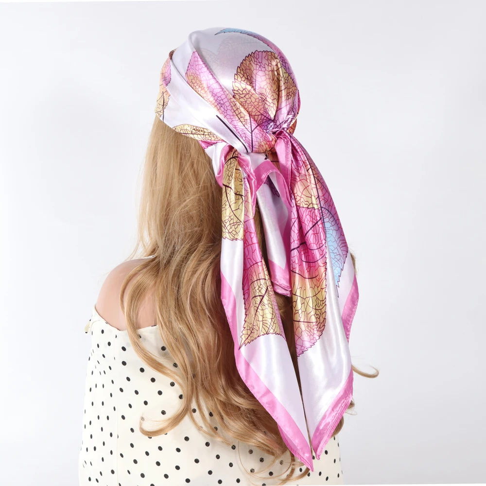 Silk Scarves Women Luxury Brand Summer Fashion Designer Head/Hair Scarf 90*90Cm Hijab Bandana Cheveux Foulard Femme 90X90CM