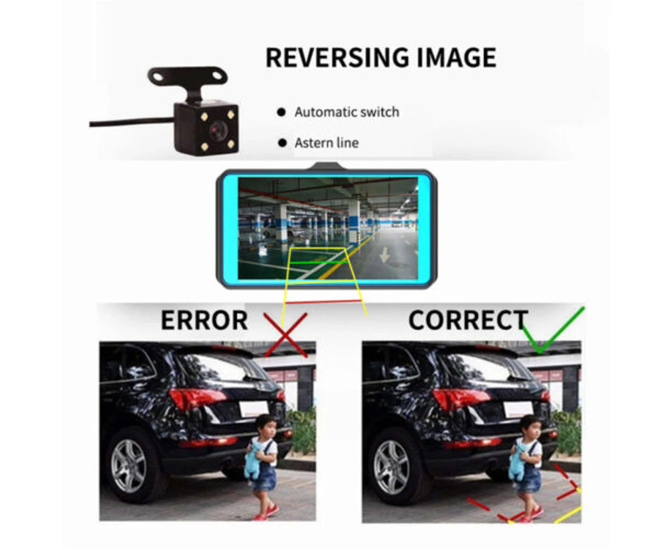 Mini 4" Car Dash Camera Touch Night Vision Mobile Monitor Video DVR Recorder Front and Rear Dual Cam