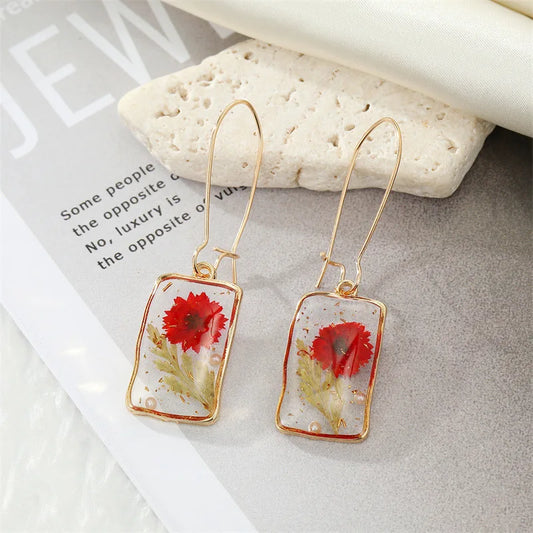 Unique Dried Flower Earrings Women Fashion Colorful Real Floral Earrings Creative Resin Epoxy Immortal Flower Earrings Jewelry