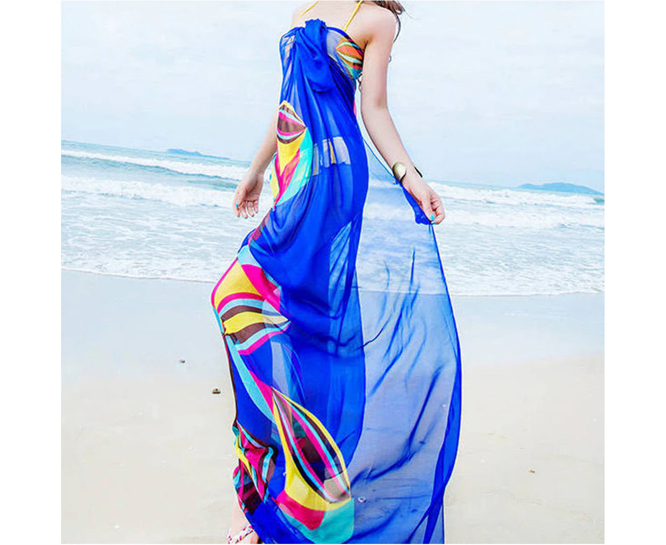 "Vibrant Multi-Functional Wrap Scarf - Stylish Sun-Proof Sarong Dress for Women"