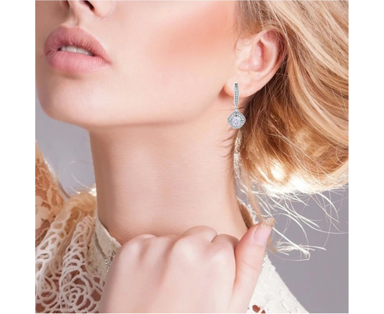 Earrings Square Women Dress up Eardrop Female Fashionable Dangler Jewelry Party Gift - White