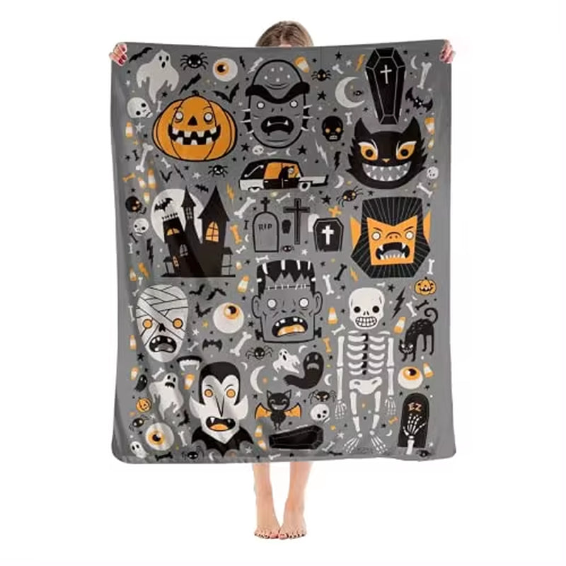 Retro Halloween Ghost Witch Halloween Decorations Blankets, Throw Blanket for Couch Soft Halloween Party Blankets