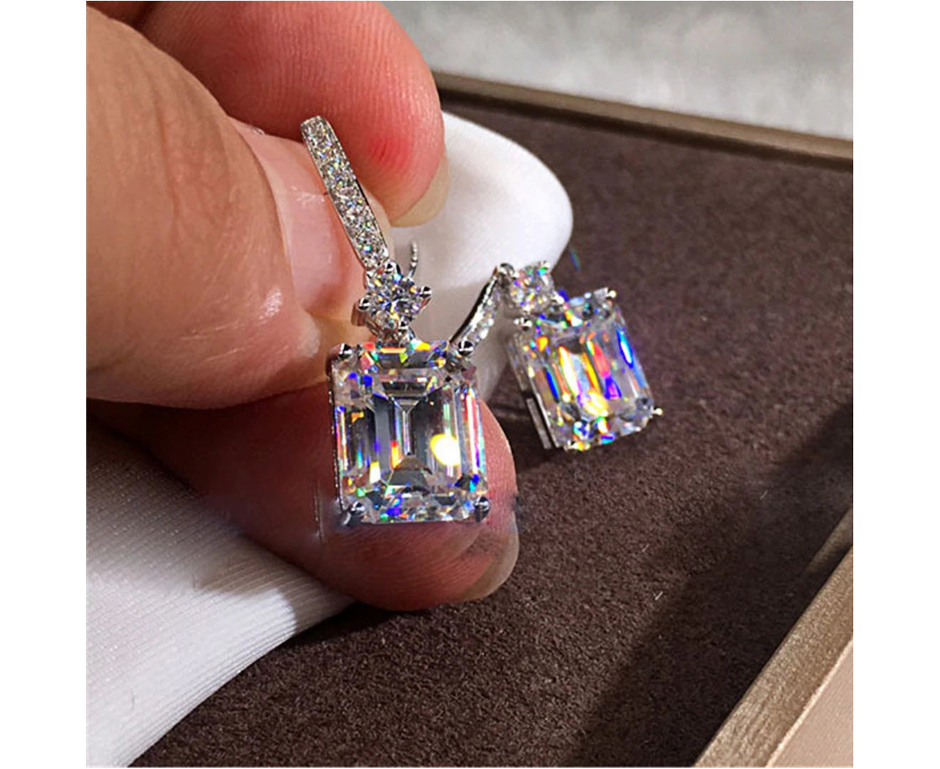 1 Pair Earrings Fine Workmanship Decoration Alloy Women Square Shape Earrings for Daily Life - Silver