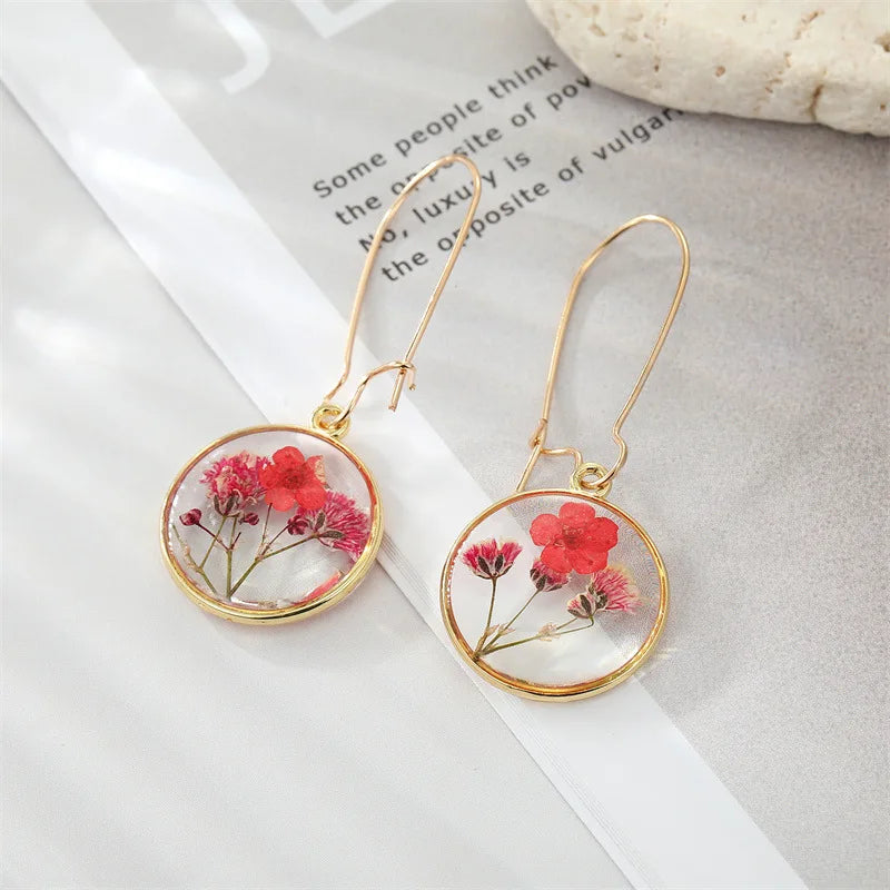 Fashion Earrings for Women Creative Real Flower Earrings Resin Epoxy Immortal Flower Jewelry Unique Dried Floral Earrings Girls