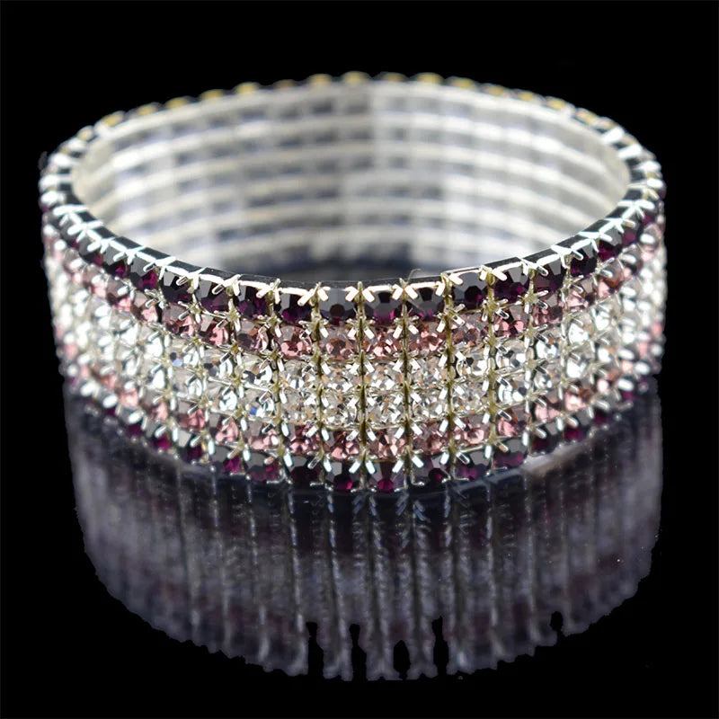 Bridal Rhinestone Bracelet Multi-Row Crystal Stretch Bracelet Wristband Stretchable Bracelet Gold Silver Plated Width Bracelet