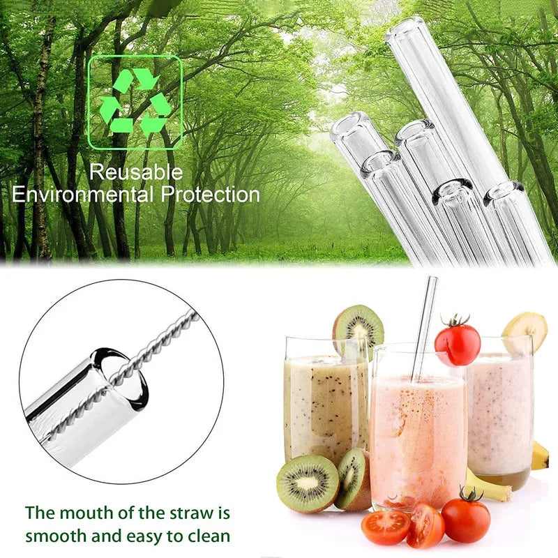 Eco-Friendly Reusable Glass Straws for Smoothies, Milkshakes, Tea, Juice, and Cocktails - Multi-Color Set with Cleaning Brush